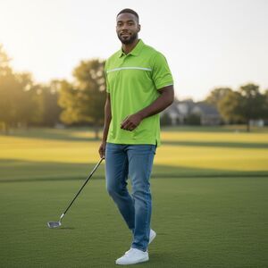 NIKE Tour Performance Neon Green White Stripe Dri- Fit Golf Polo Shirt Mens XXL